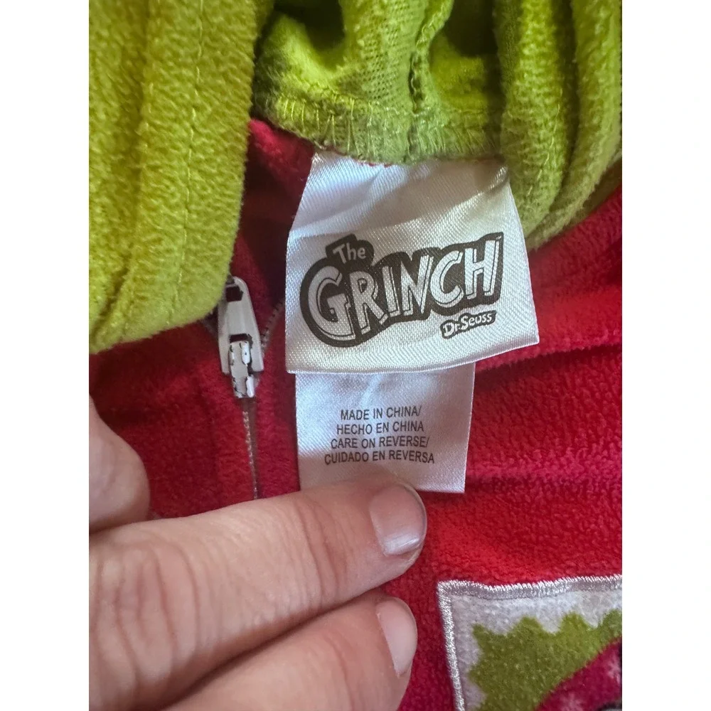 Dr Seuss The Grinch Kids Hooded Fleece Union Suit Pajamas Red Green Size M 8